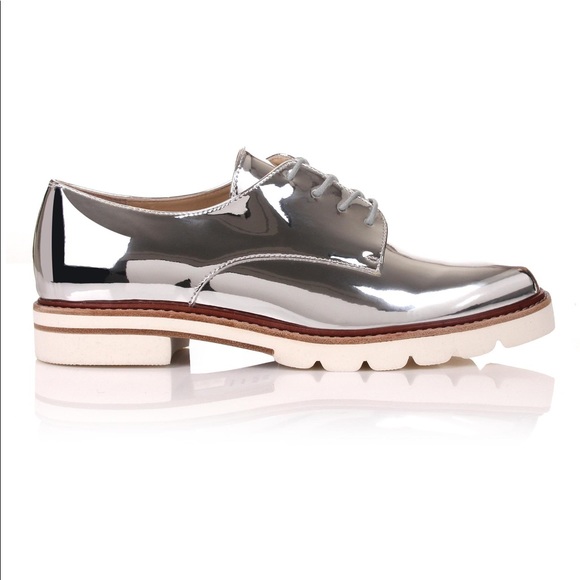 STUART WEITZMAN GLASS METRO METALLIC SILVER MIRROR BROGUES OXFORDS $645 - Picture 10 of 11